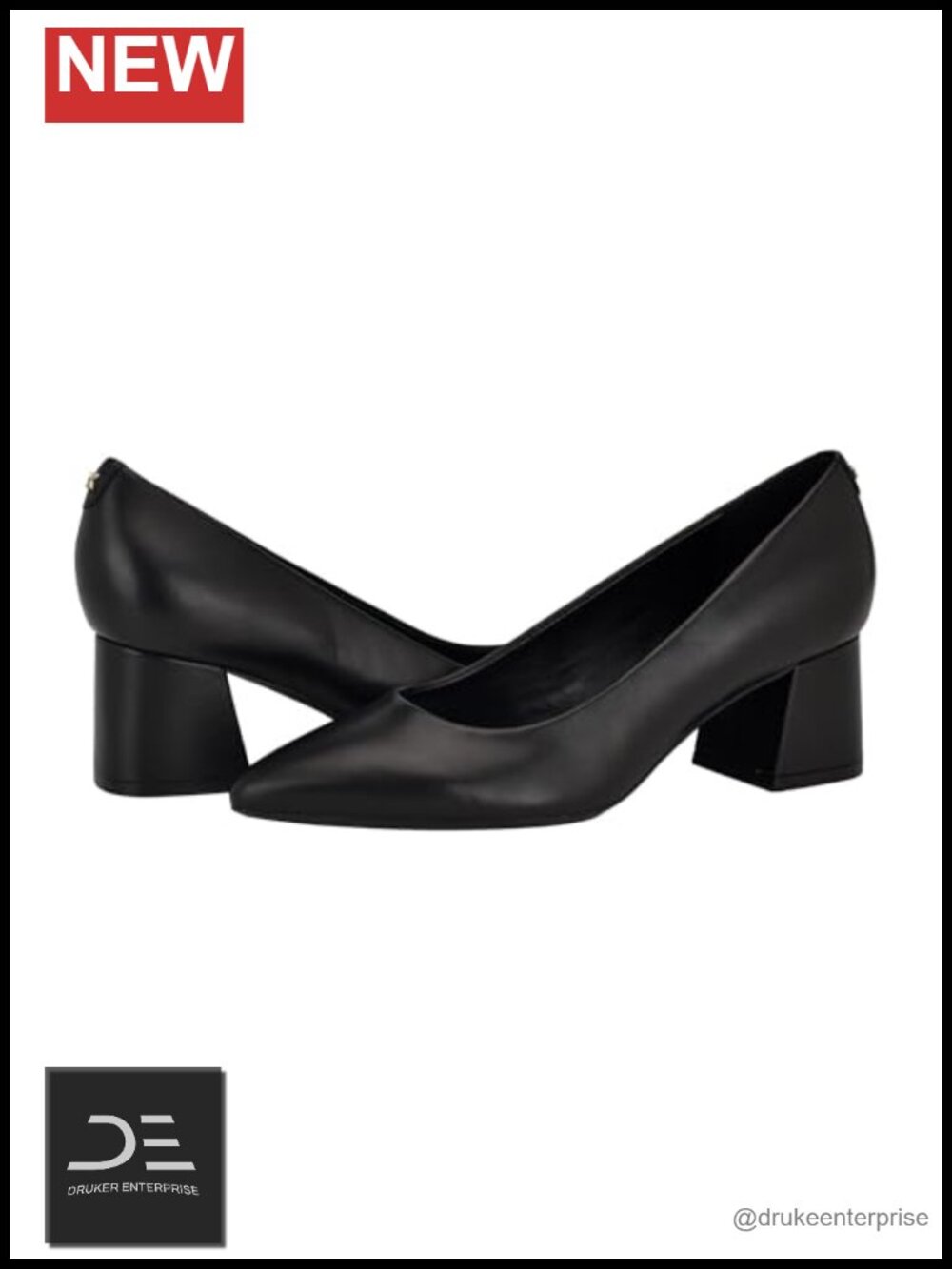 Calvin Klein Women's Lenott Leather Block Heel Pointy Toe Pumps Slip-On Dress